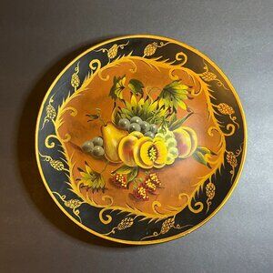 Decorative Black & Gold Multicolor Porcelain Still Life Fruit Motif Plate 10"